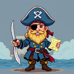 A detailed 16-32 pixel art style pirate character for a retro video game