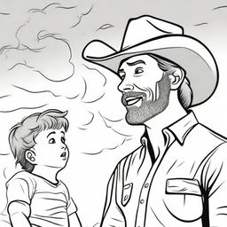 A cowboy gazing up at his son who is glowing brightly, providing a light in his life