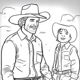 A cowboy gazing up at his son who is glowing brightly, providing a light in his life