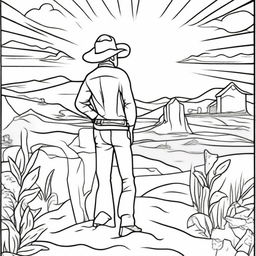 A tranquil scene of a cowboy illuminated by a beautiful, radiant sun