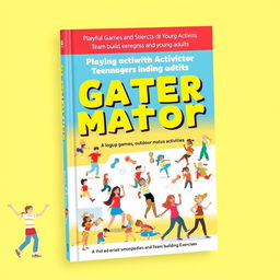 A colorful and engaging book cover design for a guide on playful games and motor activities for teenagers and young adults