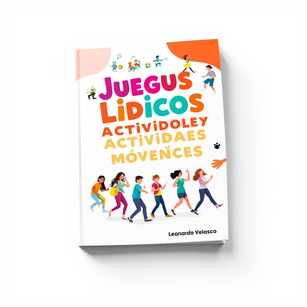 A visually striking book cover design for 'Juegos Lúdicos y Actividades Motrices para Adolescentes y Jóvenes', prominently displaying the title in bold, playful typography at the center