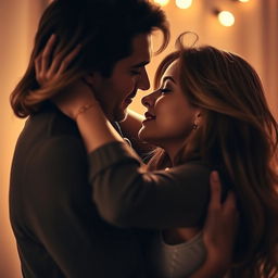 A passionate romantic scene between a woman and a man in a close embrace, showcasing their love and connection