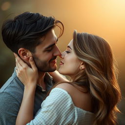 A passionate romantic scene between a woman and a man in a close embrace, showcasing their love and connection