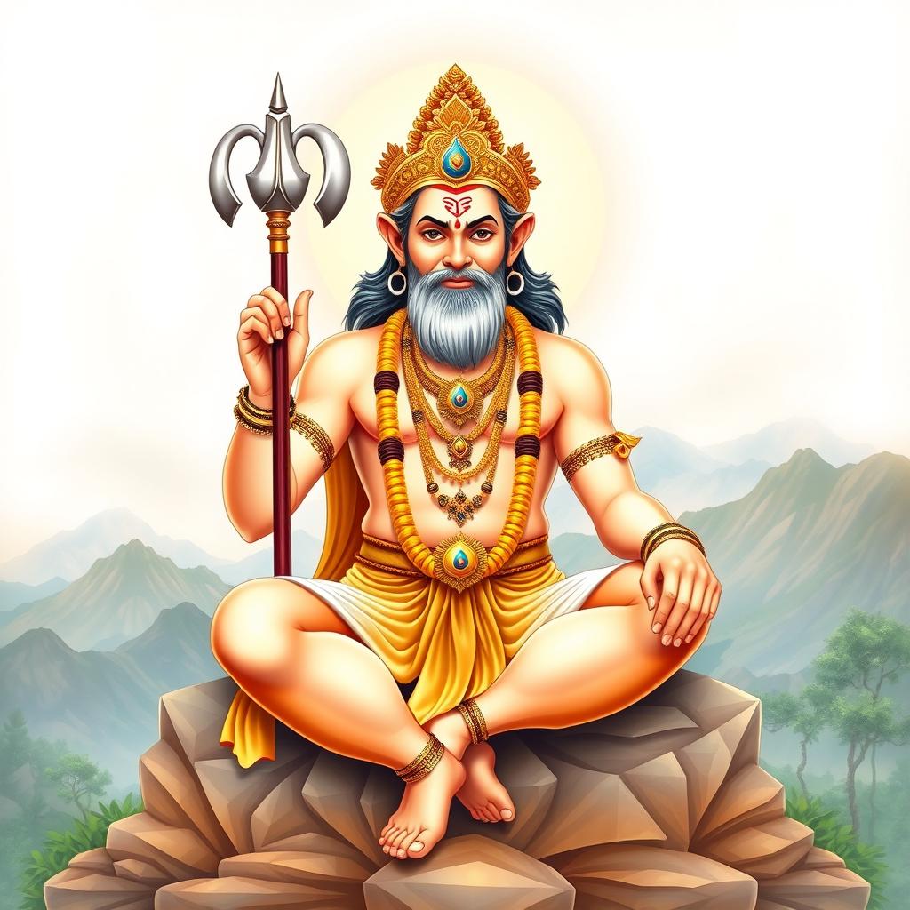 A serene and majestic depiction of Hanuman, the Hindu deity, portrayed in a traditional style