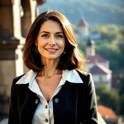 A beautiful Polish woman in her 40s, exuding elegance and grace