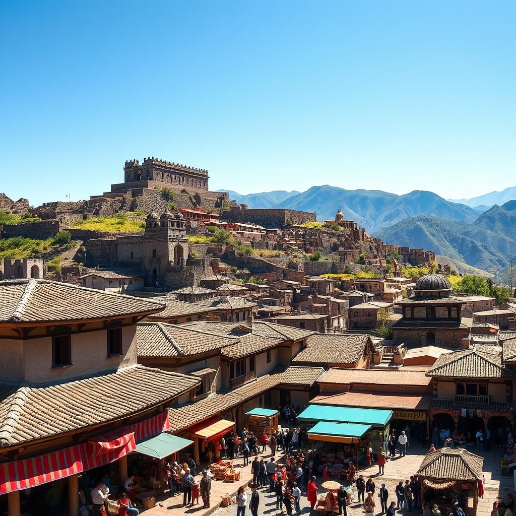 A breathtaking view of the architecture of Cusco at its height during the Inca Empire, showcasing the magnificent stone buildings and temples that define the city