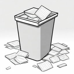 Colorful illustration of a clean trash bin with paper stored neatly inside, and a spotless surrounding floor.