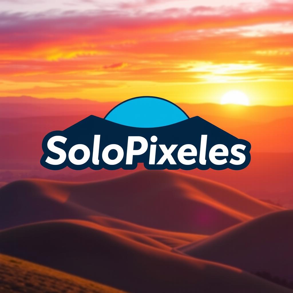 A logo design featuring the word "SoloPixeles" prominently displayed in a modern and artistic font