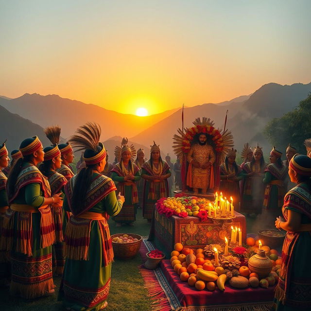 An evocative scene depicting a ritual celebration in honor of a deceased Inca emperor