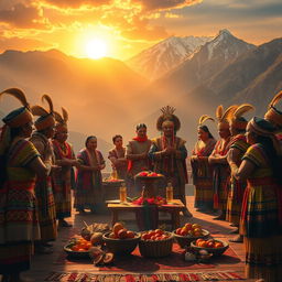 An evocative scene depicting a ritual celebration in honor of a deceased Inca emperor