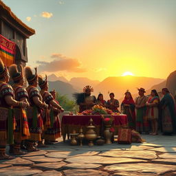 An evocative scene depicting a ritual celebration in honor of a deceased Inca emperor