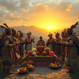 An evocative scene depicting a ritual celebration in honor of a deceased Inca emperor