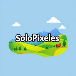 A logo featuring the word 'SoloPixeles' prominently displayed in a whimsical, retro font, inspired by the art style of Stardew Valley