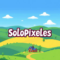 A logo featuring the word 'SoloPixeles' prominently displayed in a whimsical, retro font, inspired by the art style of Stardew Valley