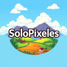 A logo featuring the word 'SoloPixeles' prominently displayed in a charming font, surrounded by a scenic background inspired by the pixel art style of Stardew Valley