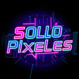 Logo design featuring the word "SoloPixeles" in a striking cyberpunk style