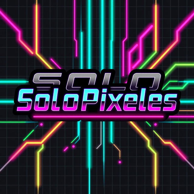 A logo design featuring the word "SoloPixeles" in a striking cyberpunk style