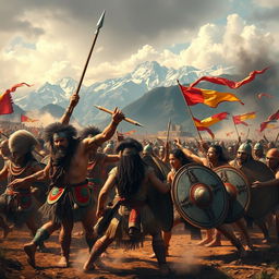 A dramatic depiction of the Inca civil war, illustrating the struggle for power between various factions
