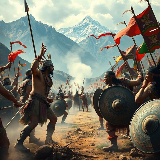 A dramatic depiction of the Inca civil war, illustrating the struggle for power between various factions