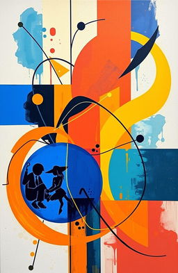A vibrant and dynamic abstract composition inspired by Pablo Moncayo's artistic style, showcasing his distinct use of color and form