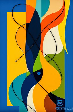 A vibrant and dynamic abstract composition inspired by Pablo Moncayo's artistic style, showcasing his distinct use of color and form