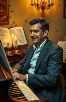 A portrait of Pablo Moncayo, a renowned Catholic Mexican composer, depicted in a serene and contemplative environment
