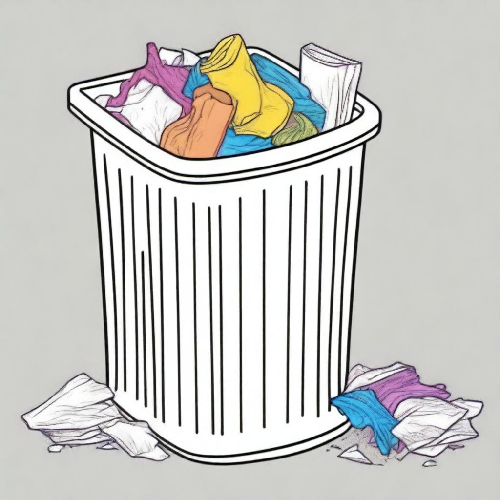 Colorful illustration of a trash bin with paper inside.