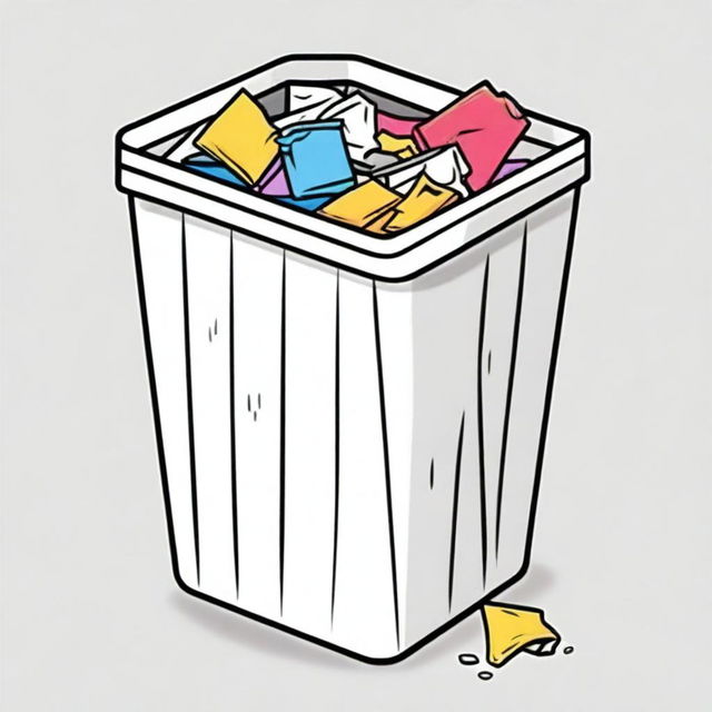 Colorful illustration of a trash bin with paper inside.