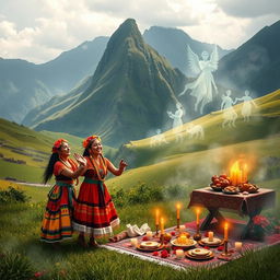 An artistic representation of the Inca belief in the influence of the dead on the living