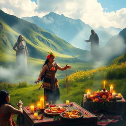 An artistic representation of the Inca belief in the influence of the dead on the living