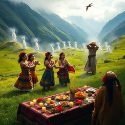 An artistic representation of the Inca belief in the influence of the dead on the living