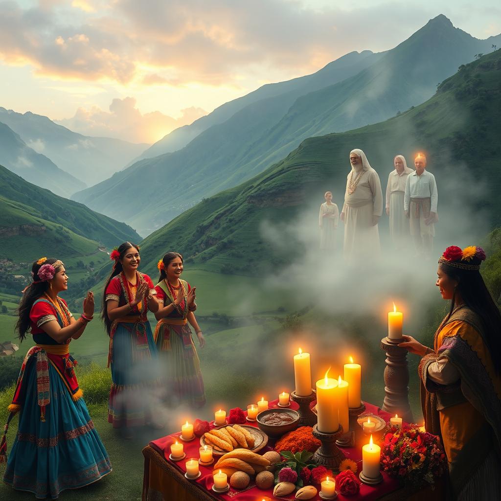 An artistic representation of the Inca belief in the influence of the dead on the living