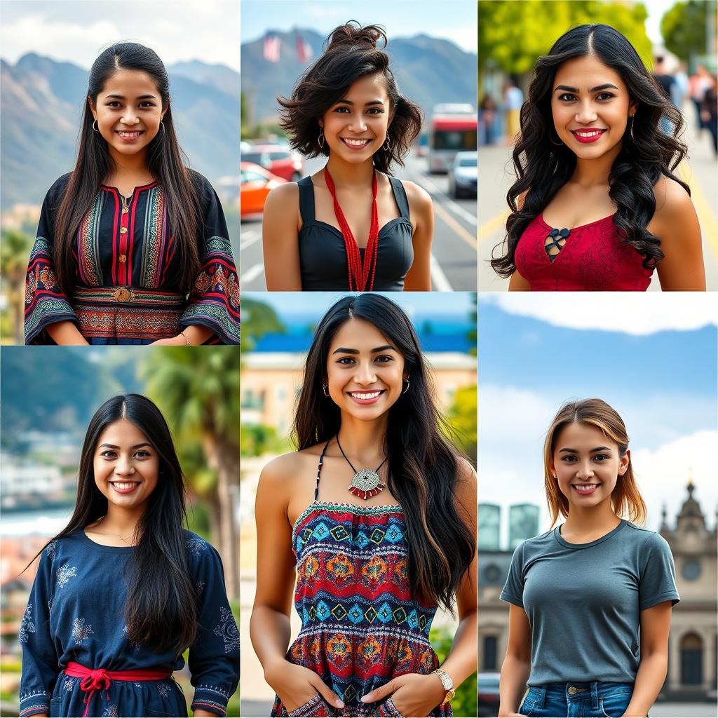 Five stunning portraits of young Chilean women, each showcasing their unique beauty and cultural heritage