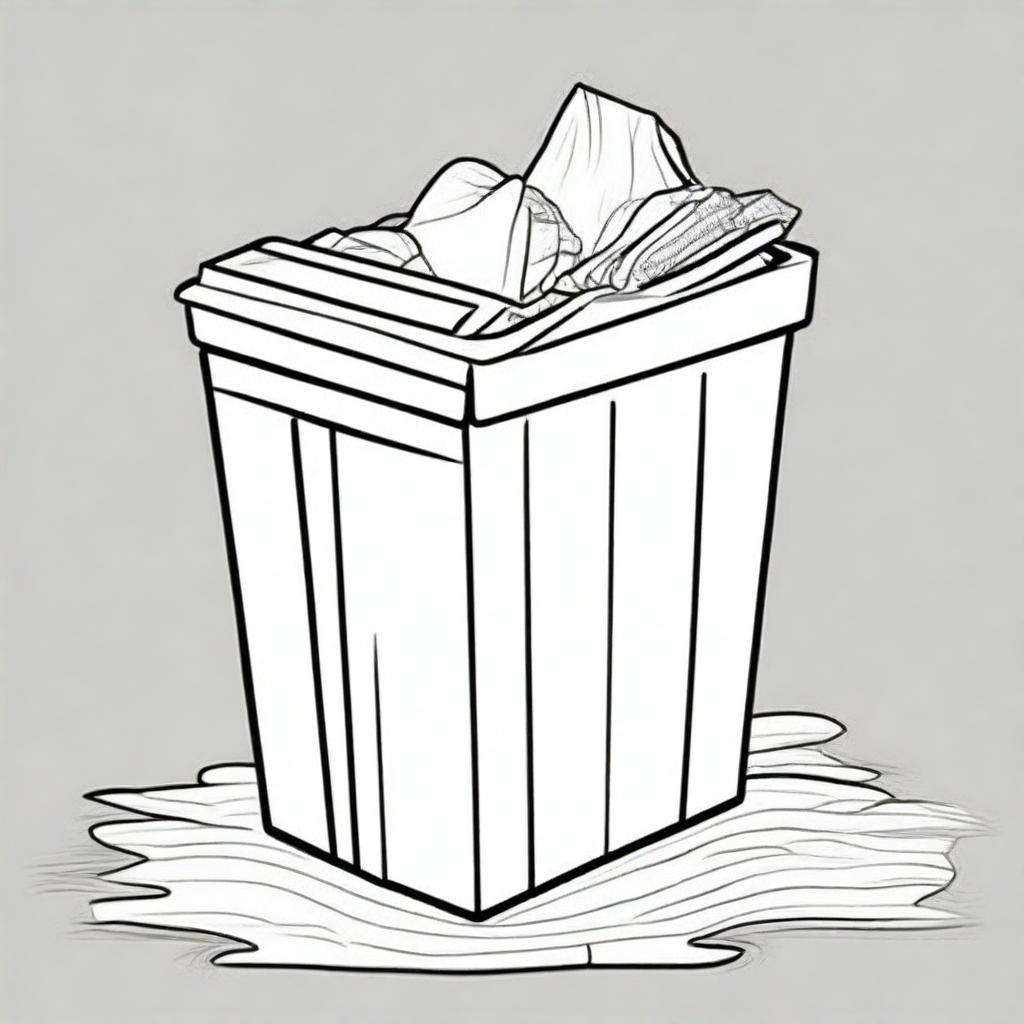 Colorful illustration of a clean bathroom trash bin with paper inside.