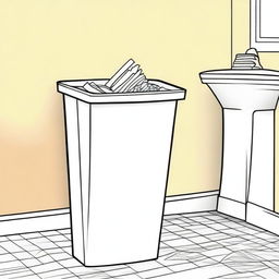 Colorful illustration of a clean bathroom trash bin with paper inside.