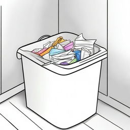 Colorful illustration of a clean bathroom trash bin with paper inside.