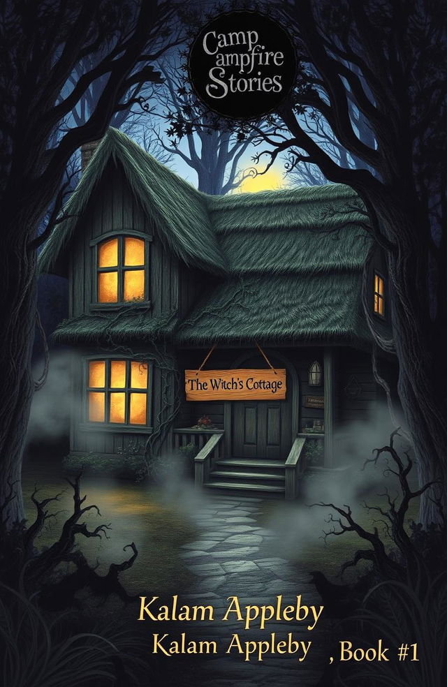 An eerie old cottage nestled in dark, foreboding woods