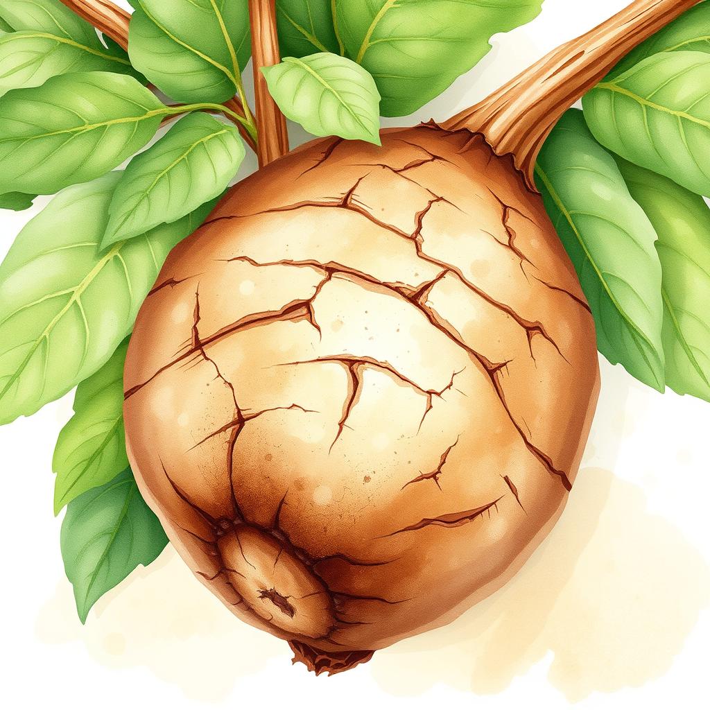 A beautiful watercolor illustration featuring brown manioc (cassava)