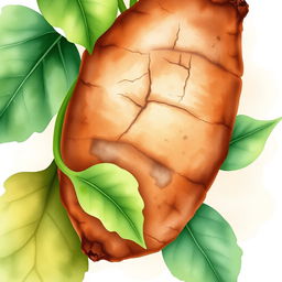 A beautiful watercolor illustration featuring brown manioc (cassava)