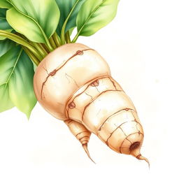 A delicate watercolor illustration showcasing the beauty of manioc (cassava)