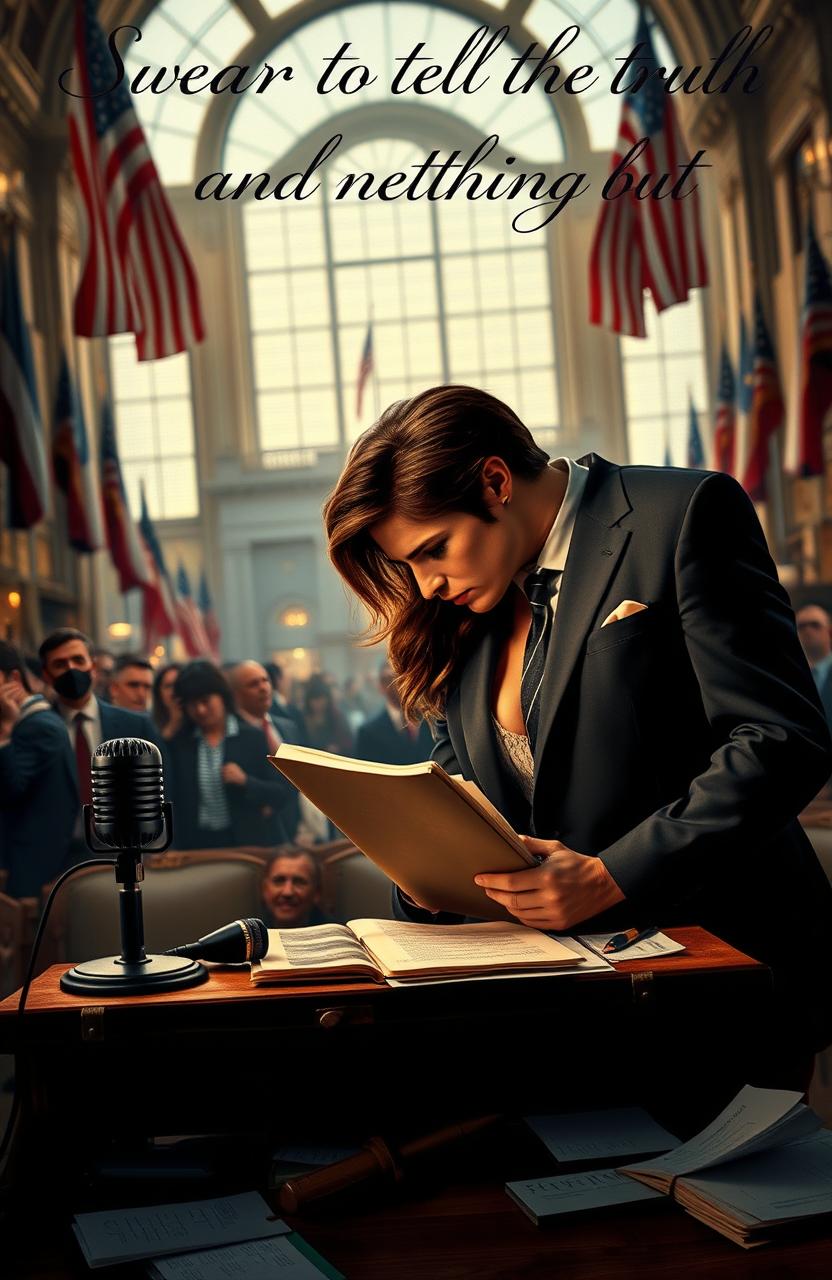 A romantic and dramatic political scene depicting a couple in a tense moment, surrounded by a backdrop of a bustling city hall with flags and banners