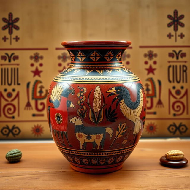 A beautifully crafted Inca vase, showcasing intricate designs and symbolism representative of Inca culture