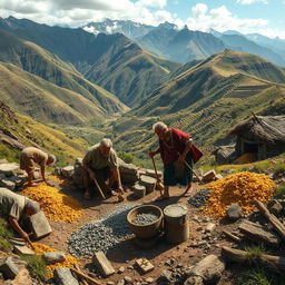 A detailed depiction of the gold and silver extraction process in the Inca Empire