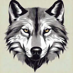 Detailed illustration of a wolf's face, featuring its piercing eyes, sharp teeth, and textured fur.