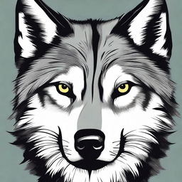 Detailed illustration of a wolf's face, featuring its piercing eyes, sharp teeth, and textured fur.