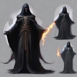 Create a detailed image of a dark elf, dressed in priestly robes, emanating an aura of death.