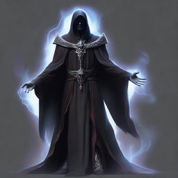 Create a detailed image of a dark elf, dressed in priestly robes, emanating an aura of death.