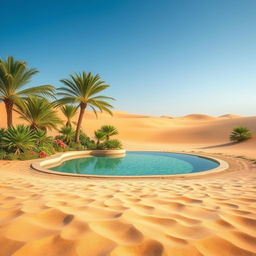 A serene oasis that serves as a heart-soothing sanctuary in a vast, sandy desert landscape