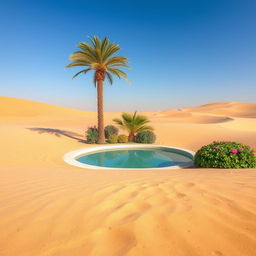 A serene oasis that serves as a heart-soothing sanctuary in a vast, sandy desert landscape